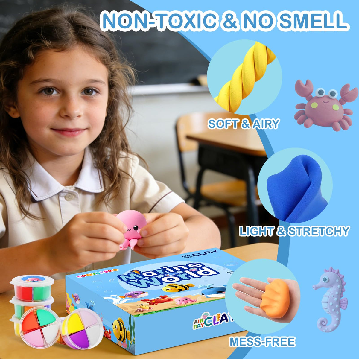 CPNYOFBRO air dry clay kit ultra-soft clay feels smooth for easy shaping.