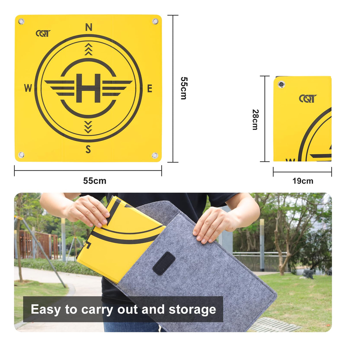 55x55 cm CQT drone landing pad label for quick recognition.