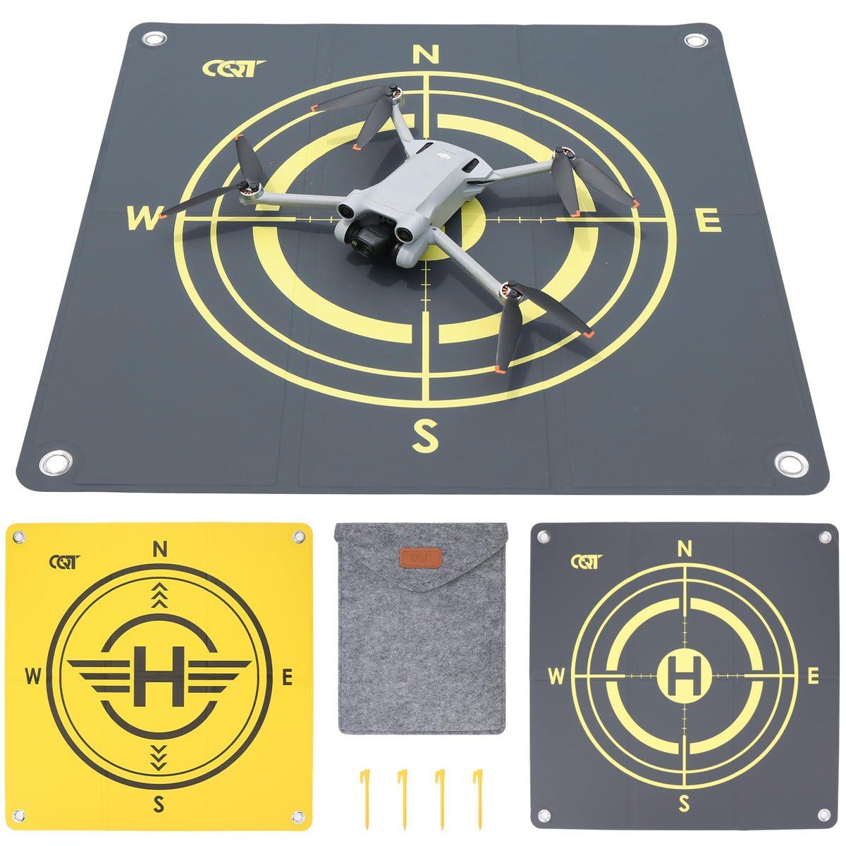 CQT Drone Landing Pad, folded top view, high visibility for easy takeoff alignment.