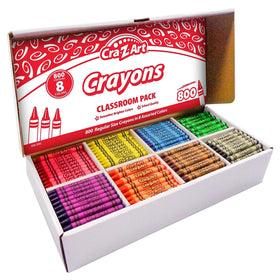 Cra-Z-Art 800ct crayons shown in color-index sections for easy classroom organization.