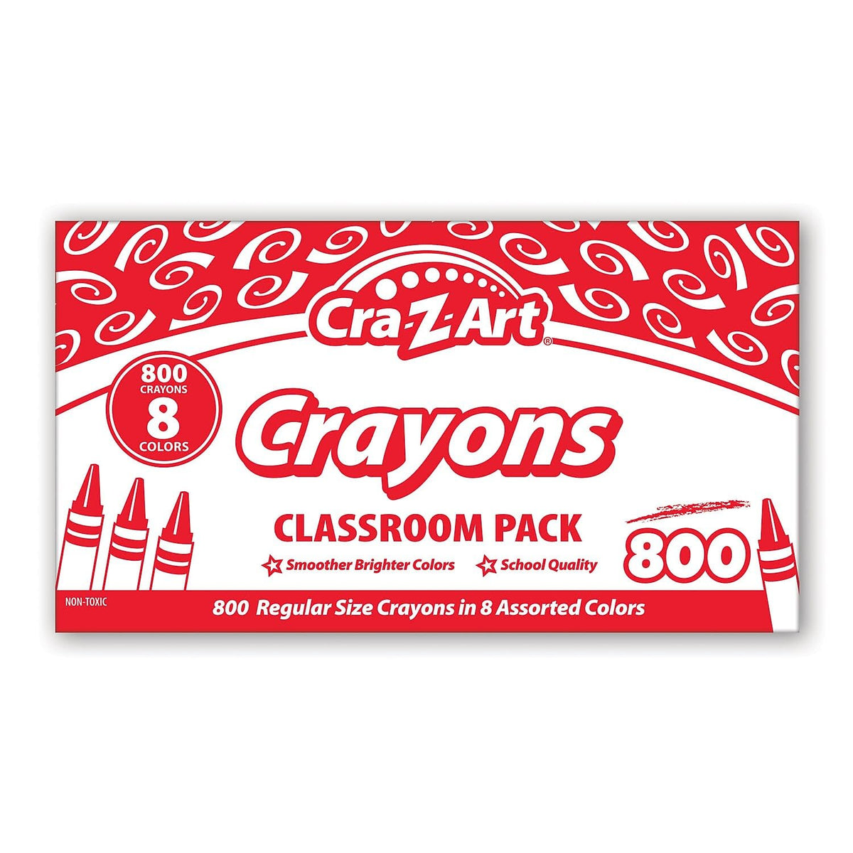 Non-toxic Cra-Z-Art crayons suitable for ages 3 and up in classroom settings.