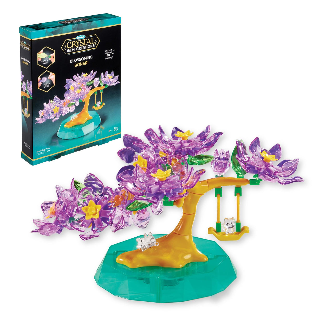 Cra-Z-Art Crystal Gem Bonsai kit shows pink leaves sparkle for vibrant display.