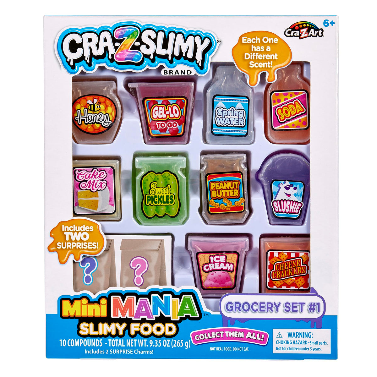 Cra-Z-Art CRA-Z-Slimy Mini Mania Grocery Set box front invites imaginative play with scented slime mini foods.