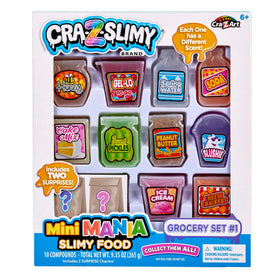 Cra-Z-Art CRA-Z-Slimy Mini Mania Grocery Set box front invites imaginative play with scented slime mini foods.