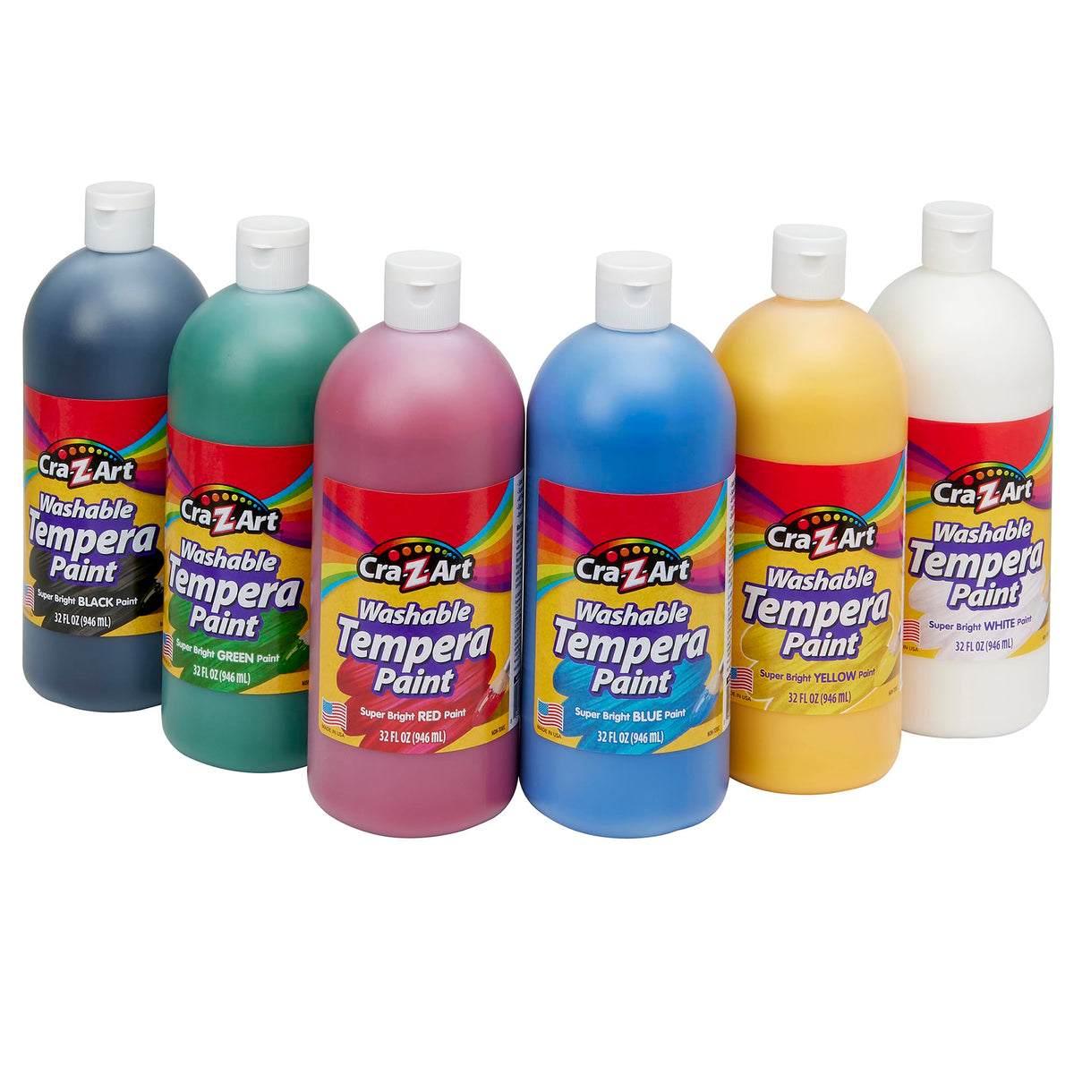 Cra-Z-Art Washable Tempera Paint 6-color set ideal for classroom projects.