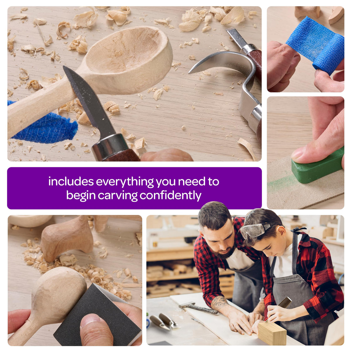 Craft Culture Wood Whittling Kit cut-resistant tape protects fingers during carving