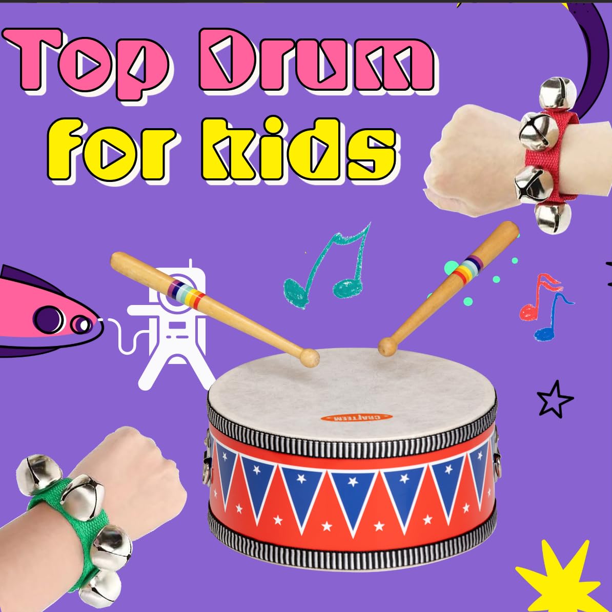 CRAFTEEM drum sticks for toddlers improve hand-eye coordination and rhythm awareness