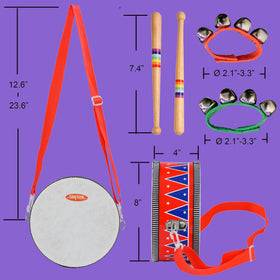 CRAFTEEM wooden drum frame with wrist bells supports safe toddler play