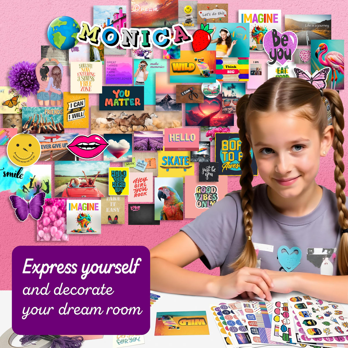 Craftelle Wall Collage Kit—3D foam blocks create depth and impact on bedroom decor.