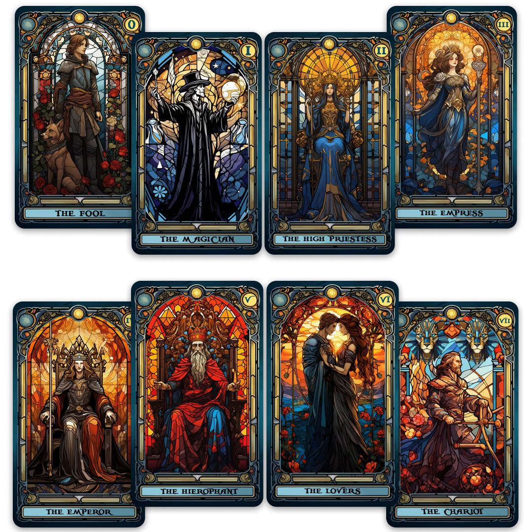 CRAFTERIAN stained glass tarot cards with foil edges for vibrant, dramatic readings.