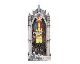 CRAFTHUB Harry Potter Great Hall Book Nook Kit front view with candles for shelf decor