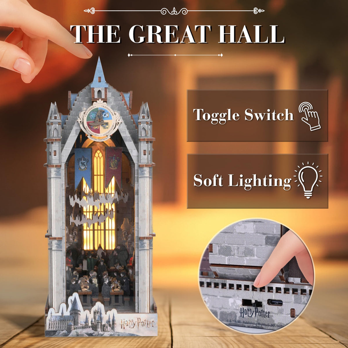 CRAFTHUB Harry Potter Great Hall Book Nook Kit illuminated windows for warm ambiance