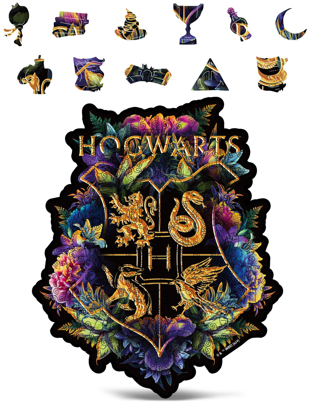 CRAFTHUB Hogwarts Crest wooden puzzle with 201 unique pieces, ideal for focused weekend enjoyment.