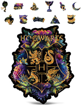 CRAFTHUB Hogwarts Crest wooden puzzle with 201 unique pieces, ideal for focused weekend enjoyment.