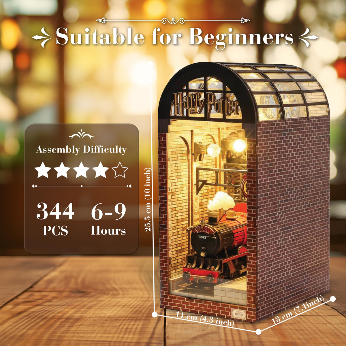 CRAFTHUB Hogwarts Express LED lighting highlights windows and candle-like glow