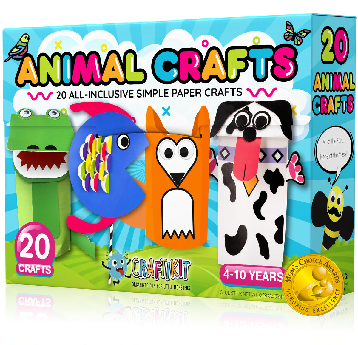 Craftikit 20-animal crafts pack focuses on animal-themed activities with color-coded organization for independent play.