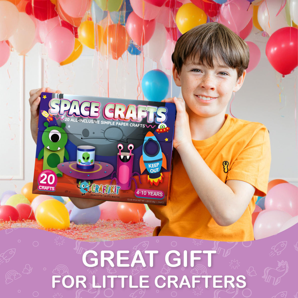 Craftikit 20 Space color-coded envelopes illustrate organized kits for independent crafting sessions.