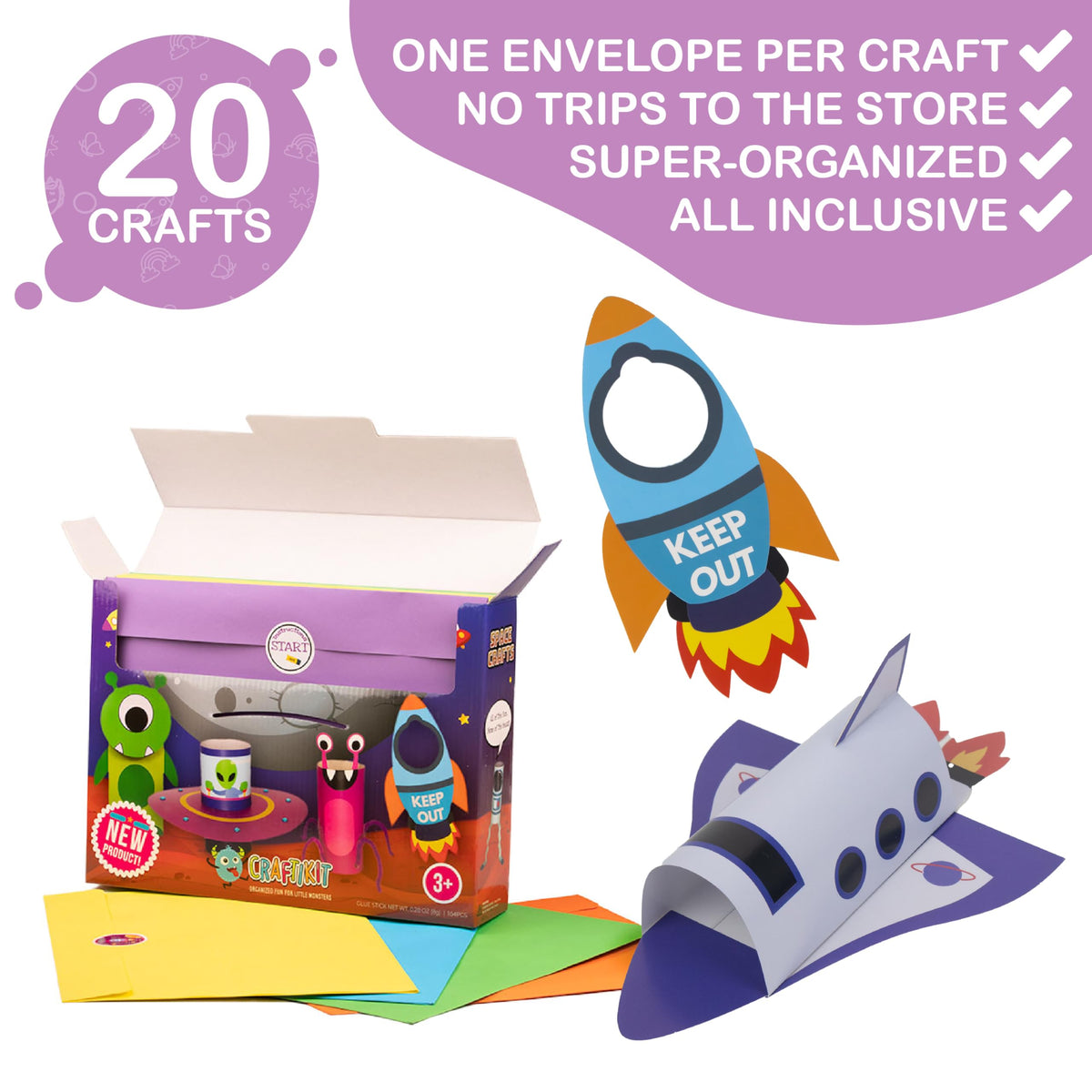 Craftikit 20 Space kids crafting action photo emphasizes hands-on play and creativity.