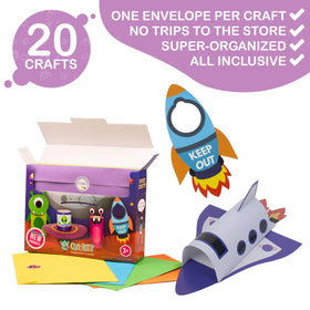 Craftikit 20 Space kids crafting action photo emphasizes hands-on play and creativity.