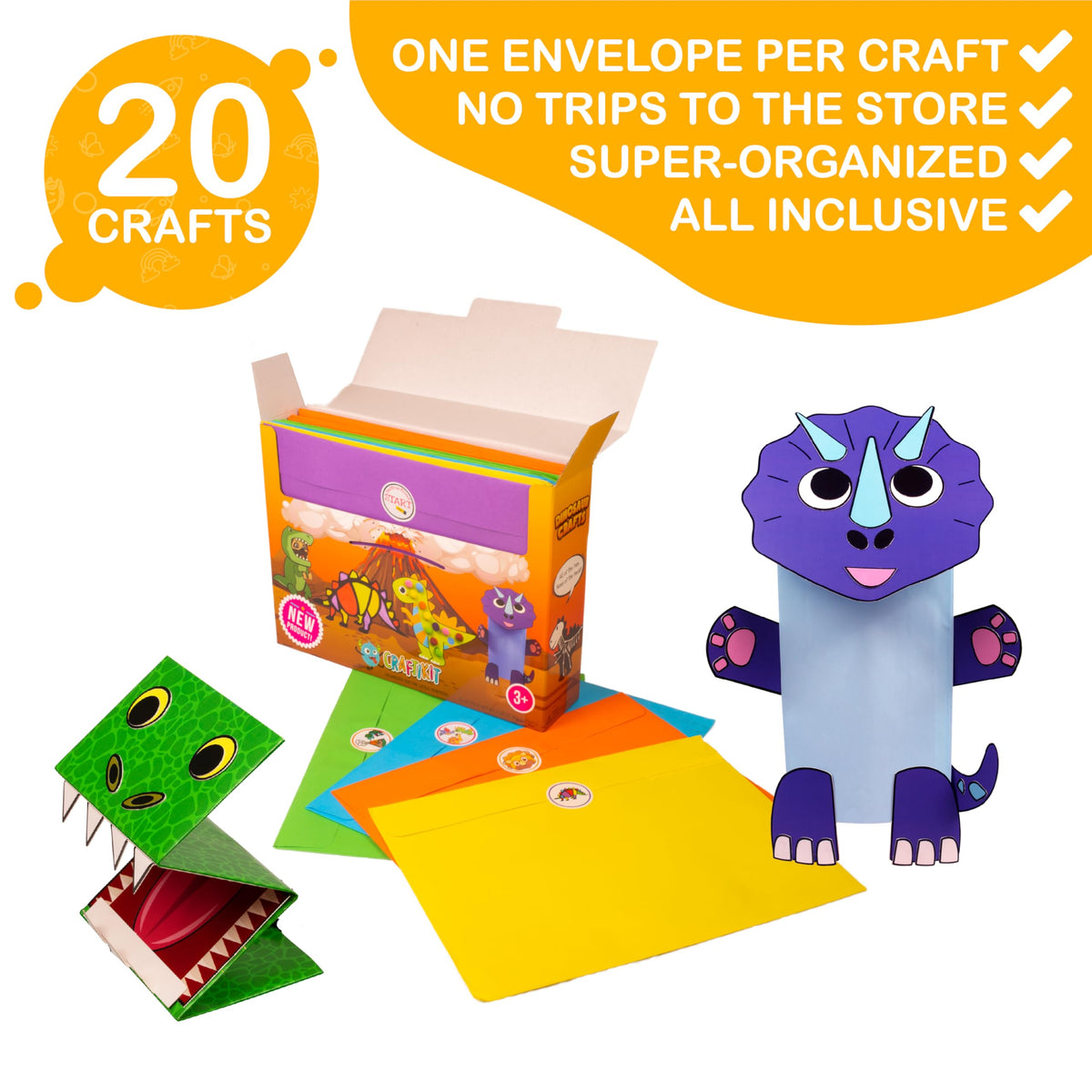 Color coded envelopes from Craftikit organize crafts.