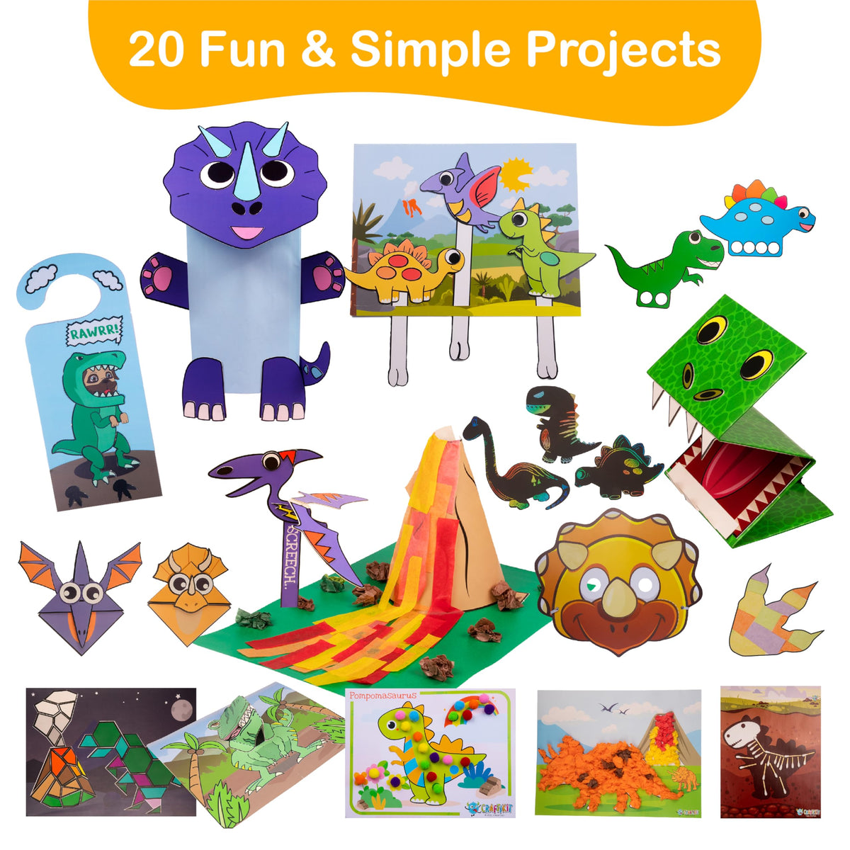 Kids work on dinosaur projects with Craftikit at home.