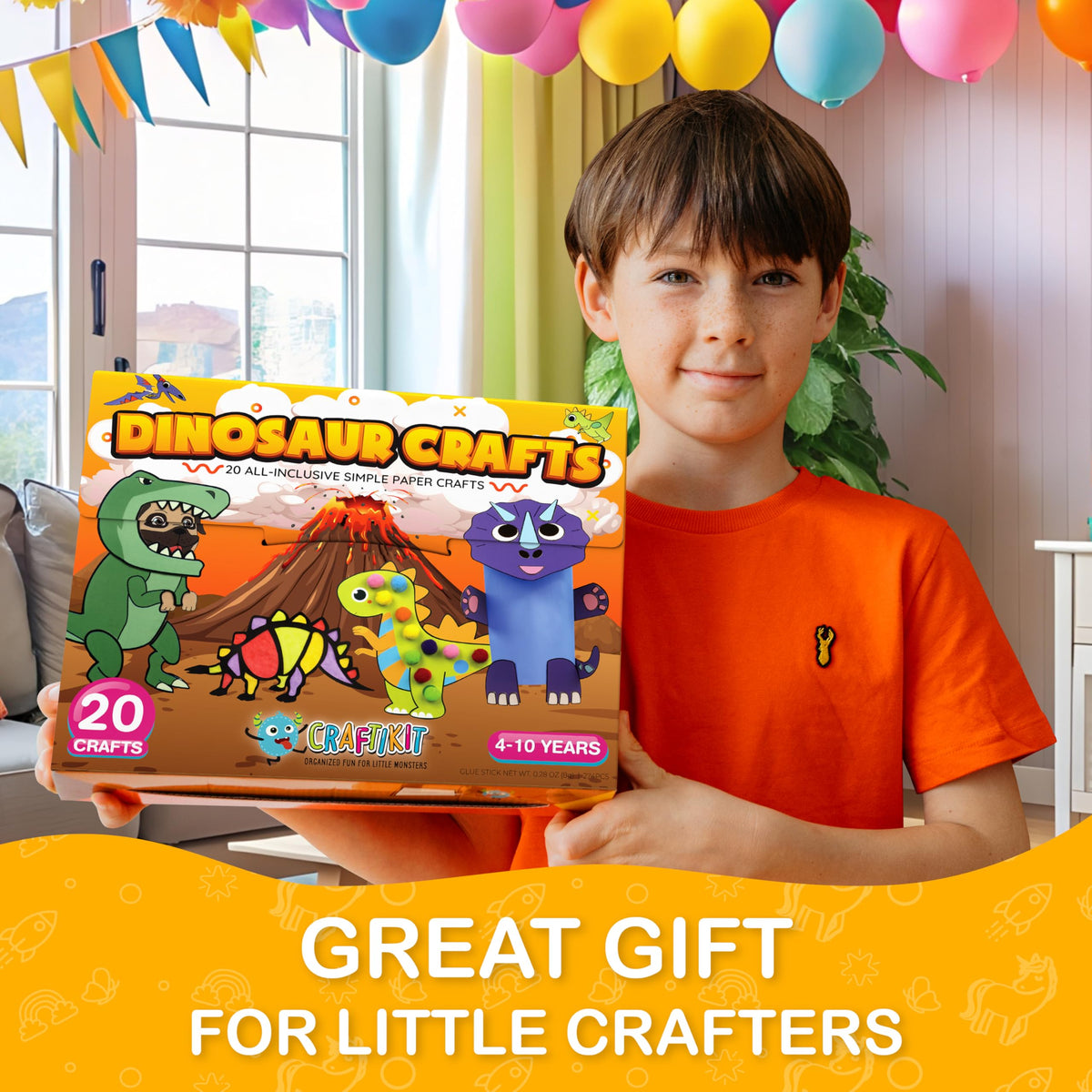 Children create dinosaurs with Craftikit for hands-on learning.
