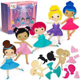 Craftiloo Ballerina Dancers Sewing Kit in progress helps kids learn sewing basics.