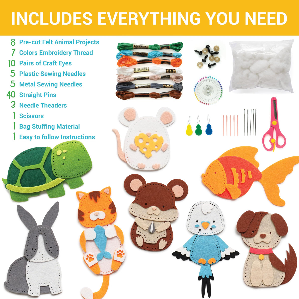 Craftorama kids sewing kit kitten project with bright felt and friendly stitches for creativity.