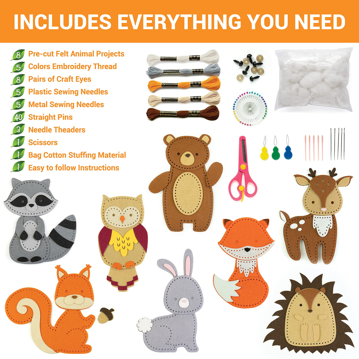 Pre-cut felt shapes from Craftorama simplify stitching for beginners and confident kids