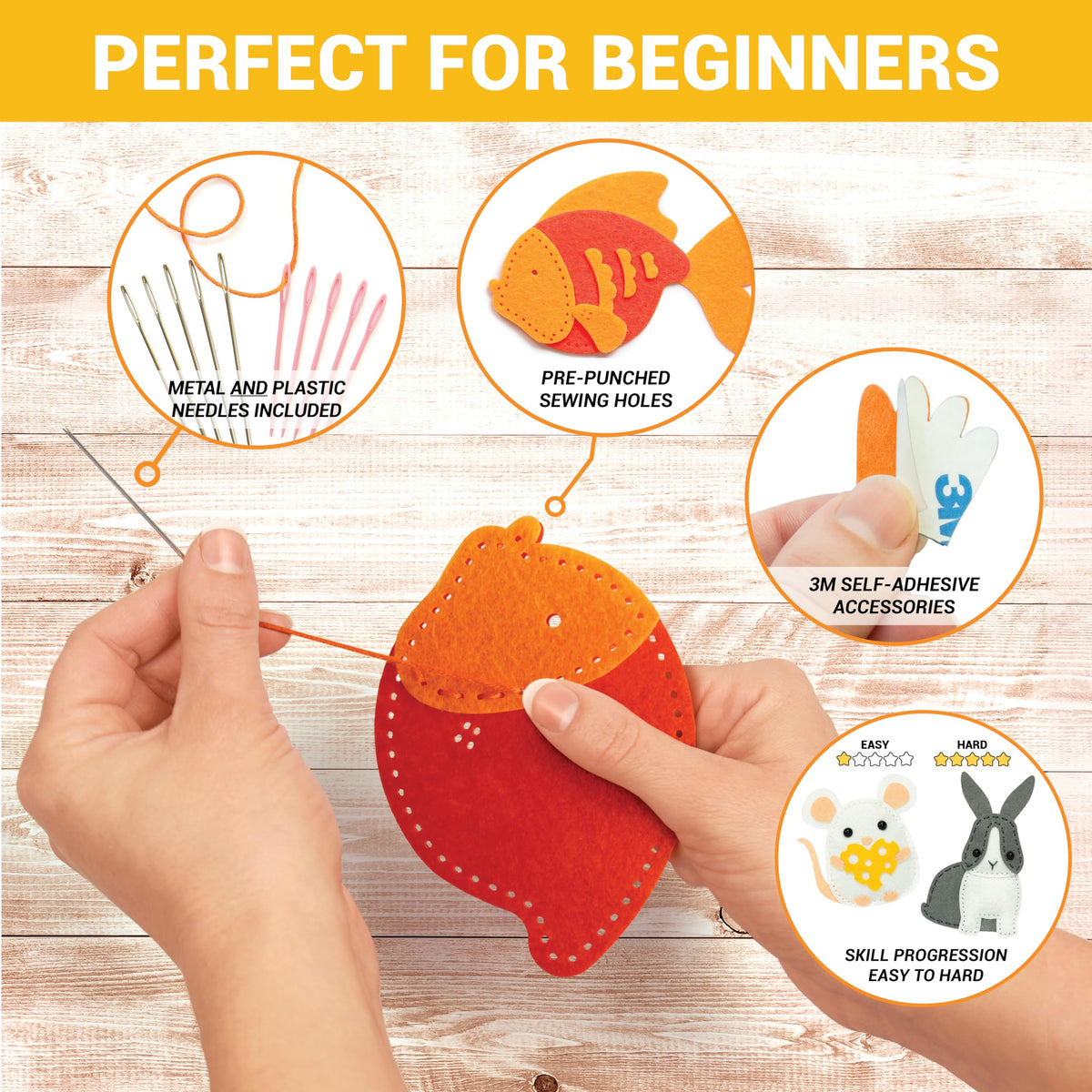 Craftorama kids sewing kit rabbit project designed for neat stitches and easy assembly.