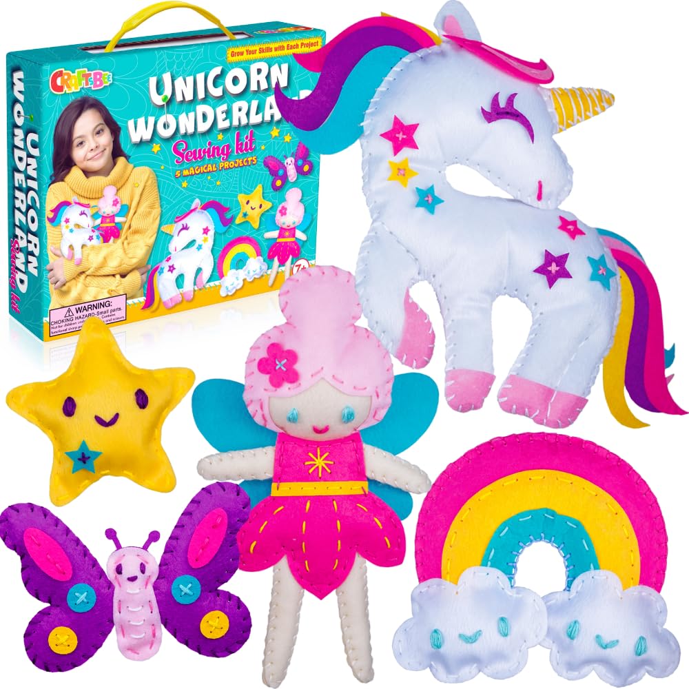 CraftsBee magical unicorn sewing kit cover with bright colors for imaginative play