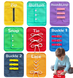 Craftstory busy-board shows shoe-tying practice for fine motor skills
