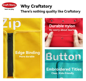 Craftstory busy-board highlights snap and loop tasks for dressing independence