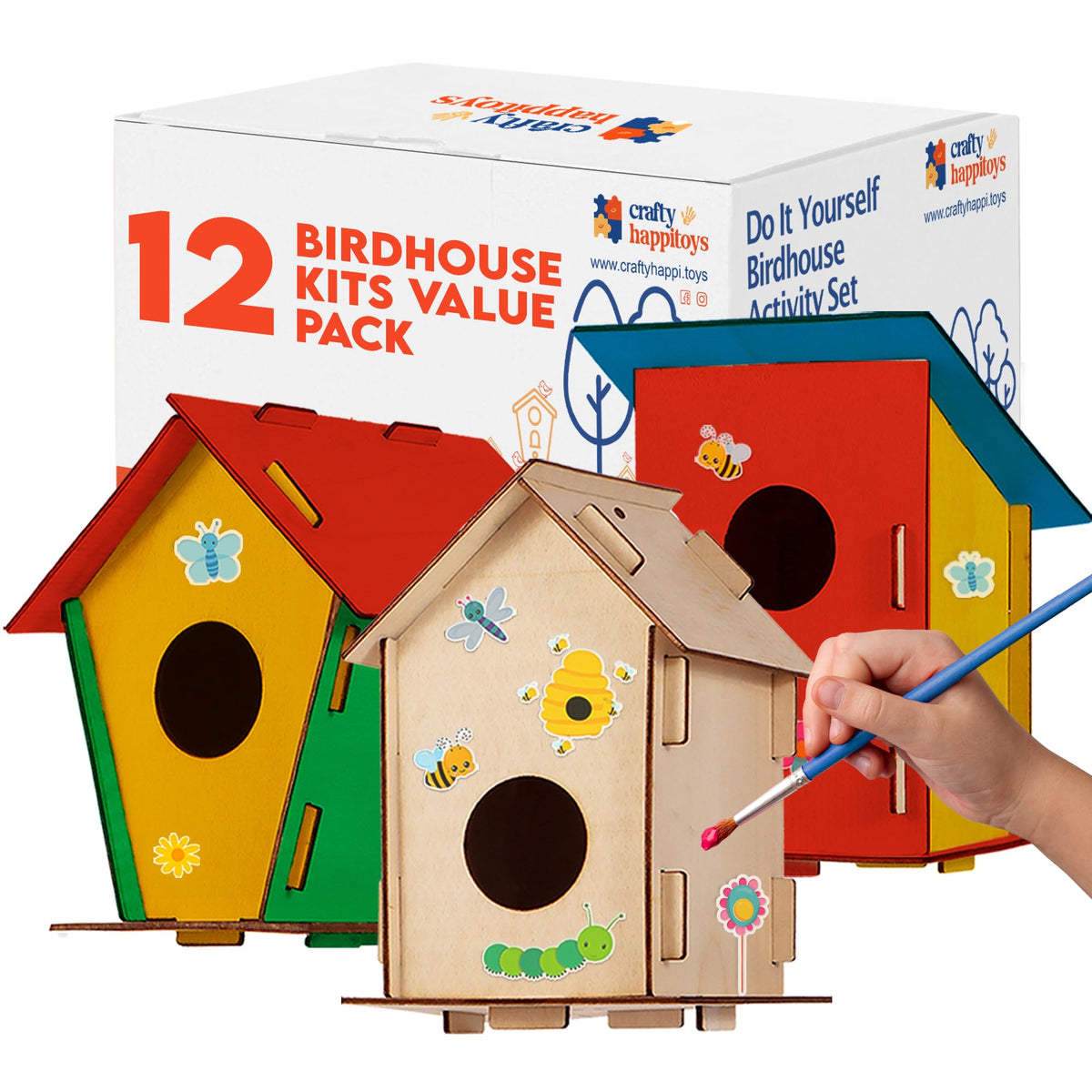 Crafty Happitooys 12-bird-house kits pack for kids to build and paint