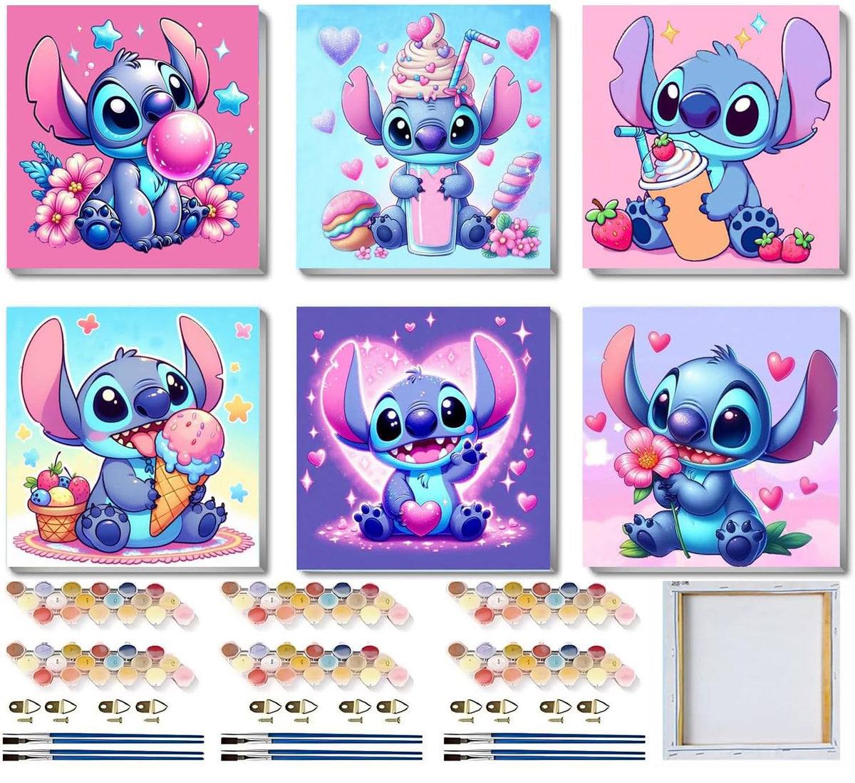 CraftyTime cartoon paint-by-numbers kit—six pre-printed canvases for beginner-friendly art fun at home.