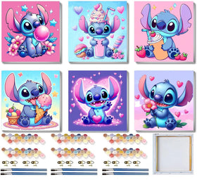 CraftyTime cartoon paint-by-numbers kit—six pre-printed canvases for beginner-friendly art fun at home.