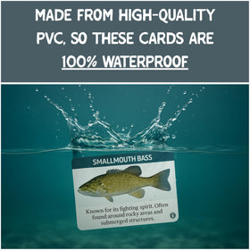 Crane Publishing Freshwater ID Cards 52 durability image shows water-resistant cards for outdoors.