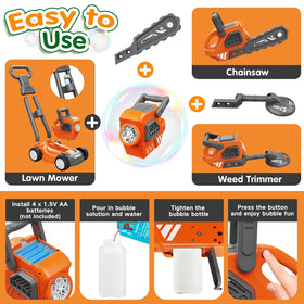 CRATIVWOOD tool heads shown for chainsaw conversion during pretend play