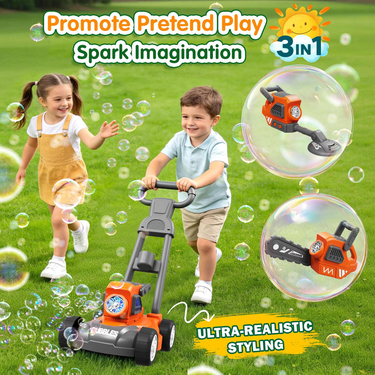 CRATIVWOOD bubble lawn mower handle attachable for easy 3-in-1 conversion