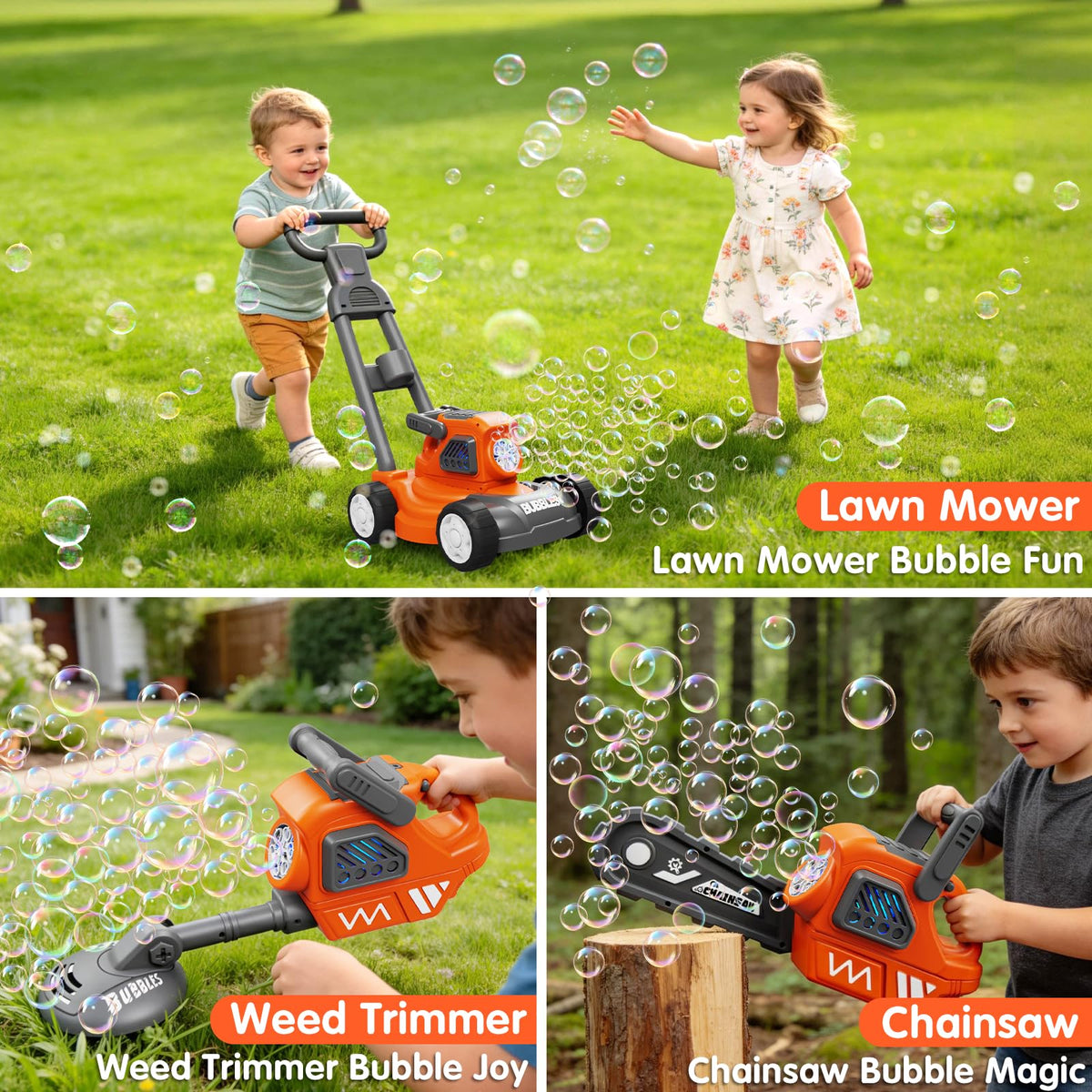 CRATIVWOOD bubble mower weed trimmer tool enhances backyard role play