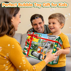 Sunlit backyard scene featuring CRATIVWOOD bubble toy for summer fun