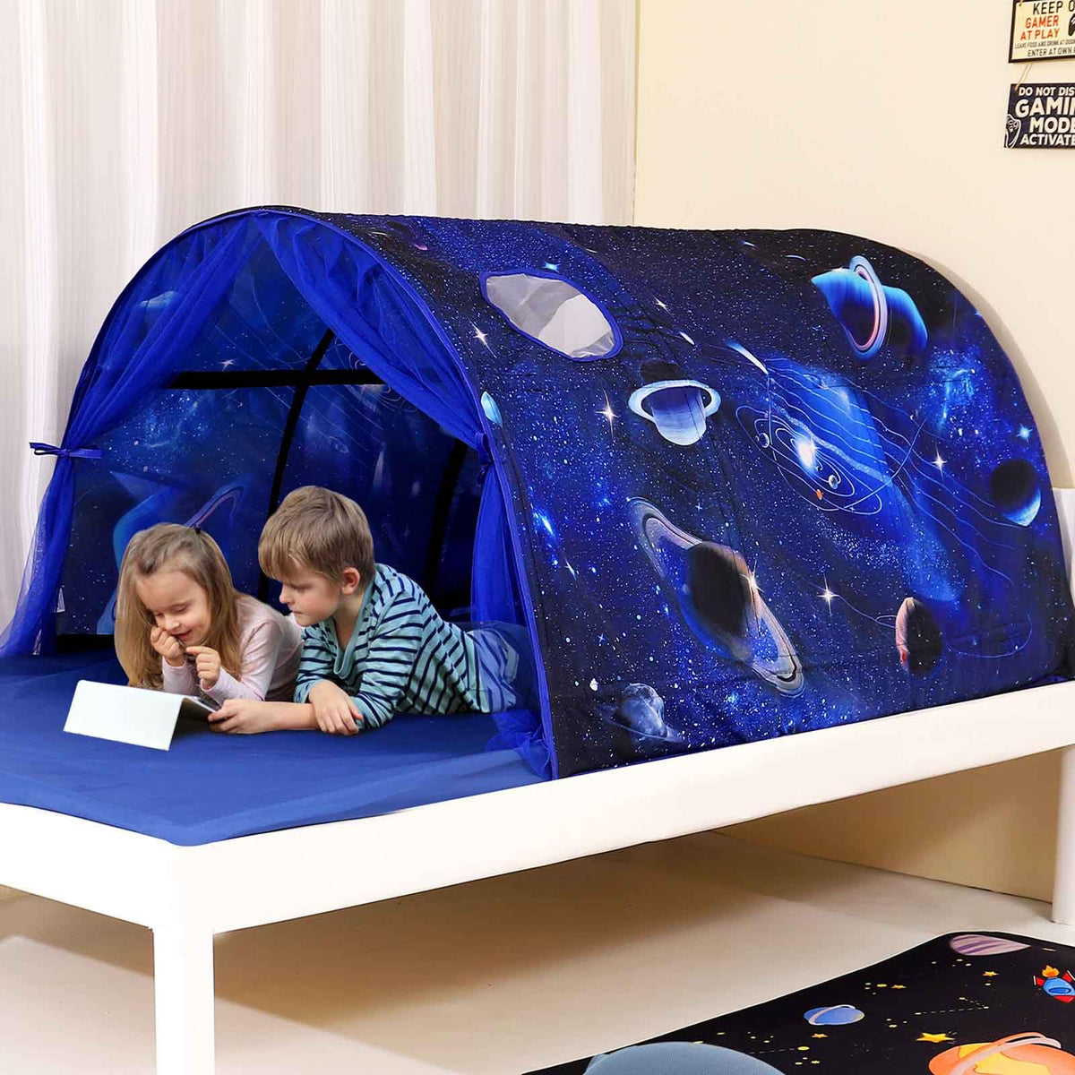CRAWLBO Galaxy pattern kids bed tent creating a magical sleep space for imaginative play