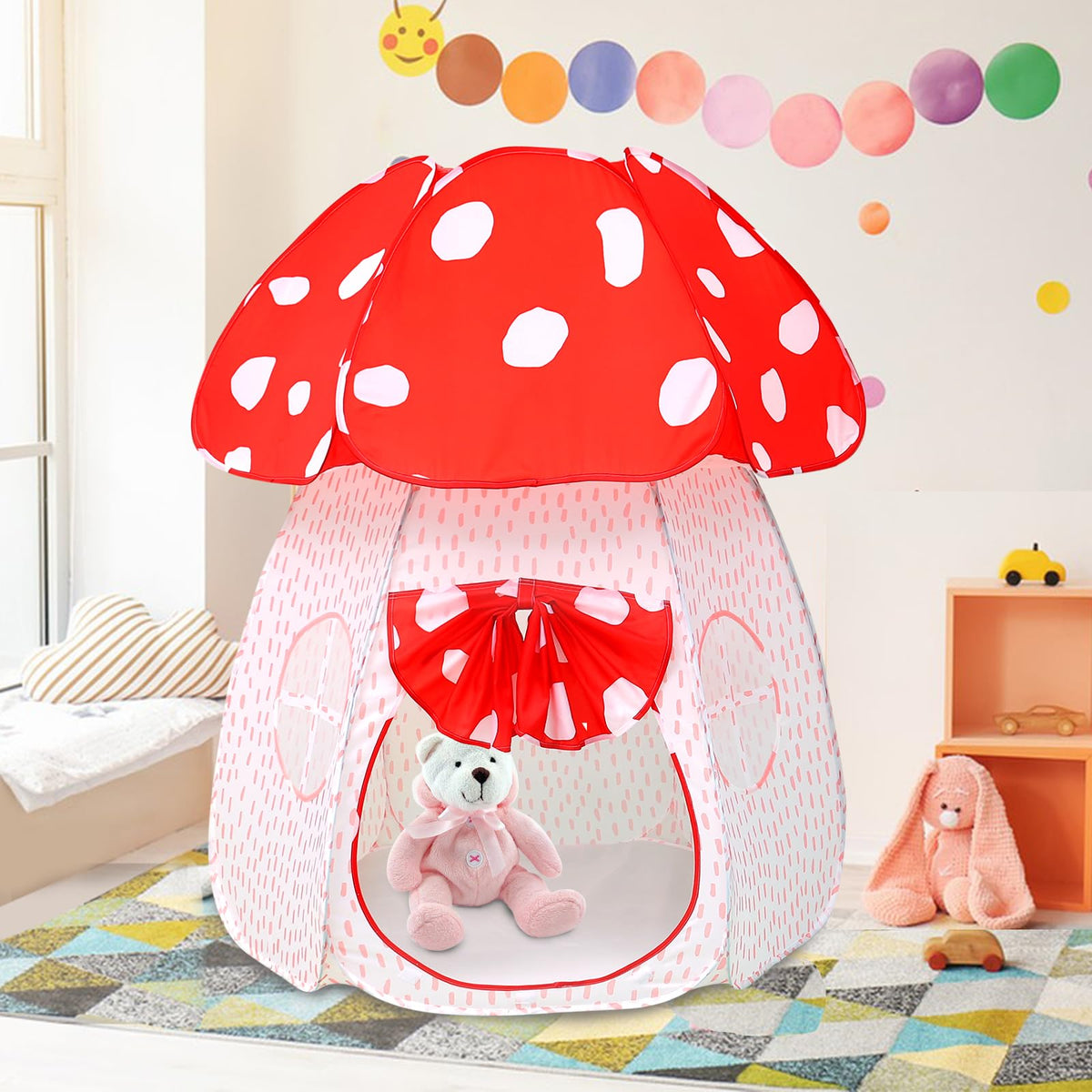 CRAWLBO mushroom-rhizome panel creates a private, imaginative nook for storytelling.