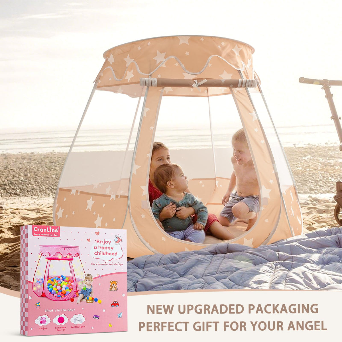 Crayline ball pit ready princess tent in brown for spacious play.