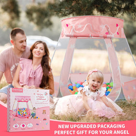 Crayline pop up princess tent opens in seconds for instant pretend play.
