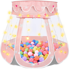 Crayline Pop Up Princess Tent in pink gray offers a cozy play space for toddlers.