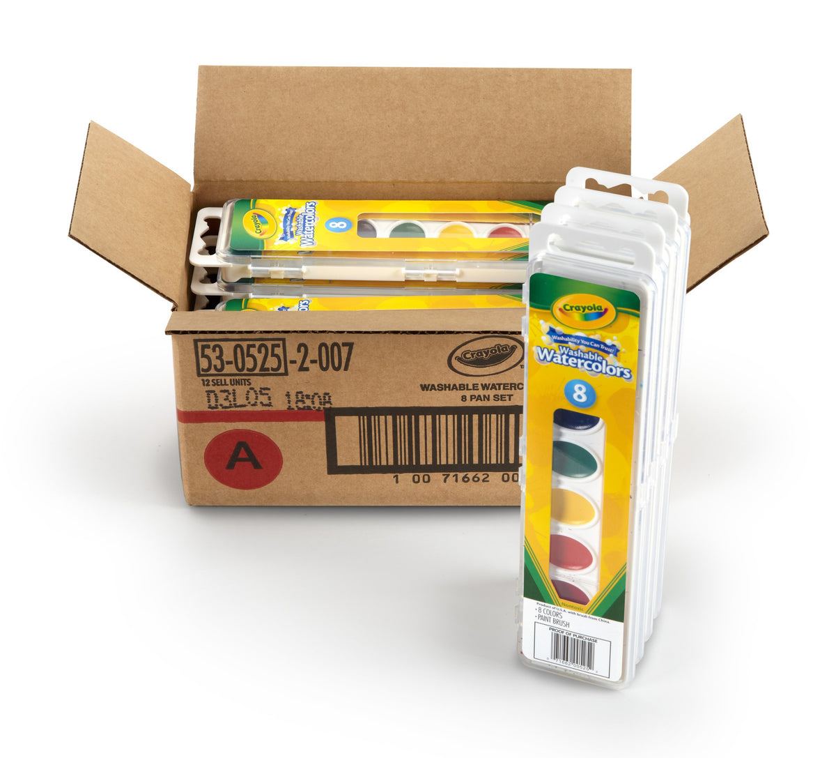 Crayola 8-pan washable watercolors with a 12-pack set for kids' indoor art