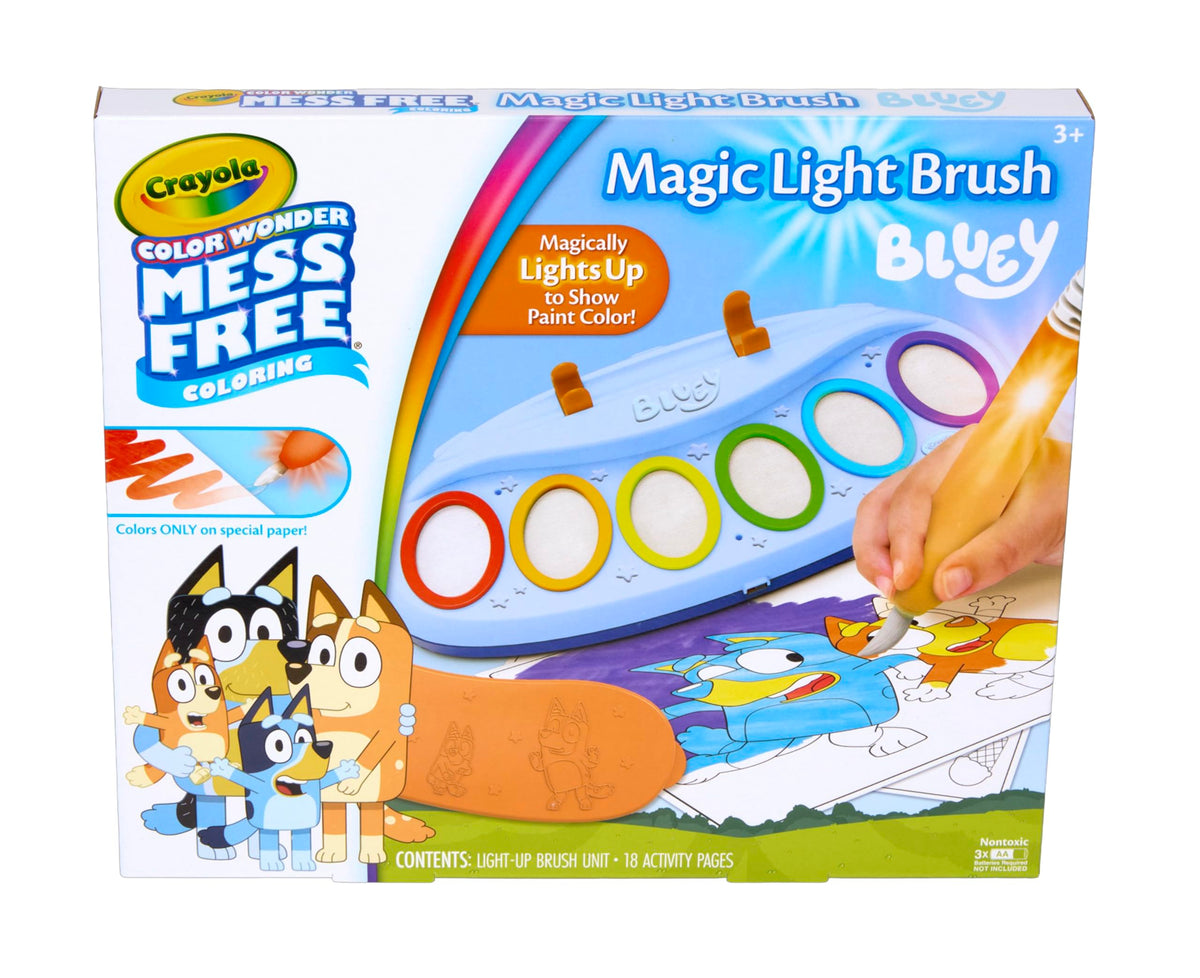 Crayola Bluey Color Wonder Paint Set with light-up brush for mess-free painting.