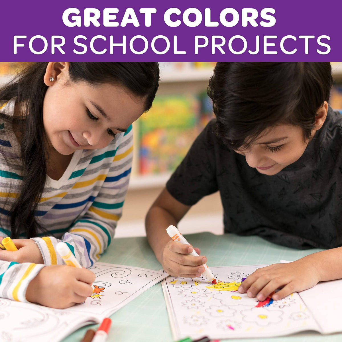 Vibrant Crayola colors across broad line markers support creative crafts