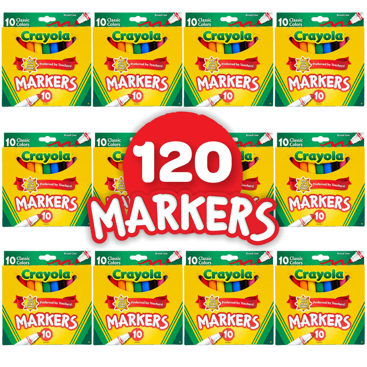 Crayola broad line markers with durable tips for bold lines in arts projects